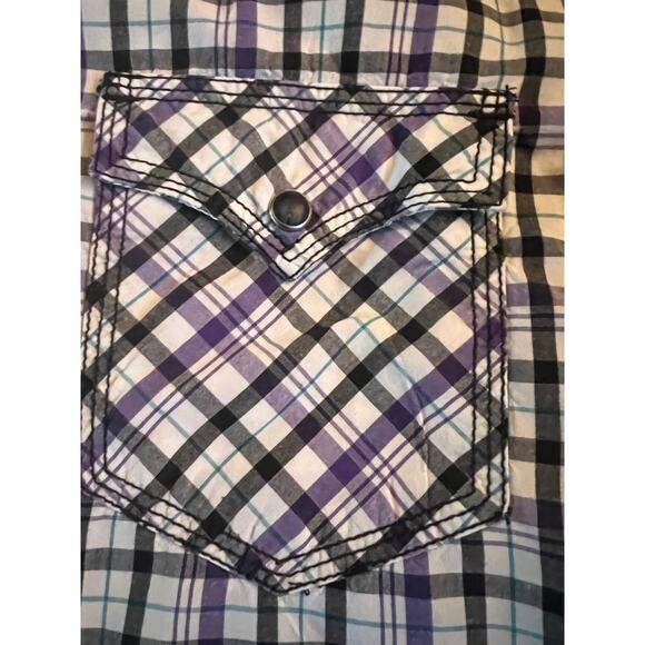 Wrangler 20X Mens Purple Plaid, Short Sleeve Western Shirt S - Picture 2 of 4